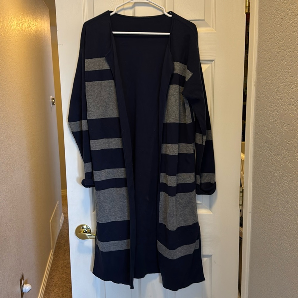 Athleta Blue and Gray Reversible Long Cardigan